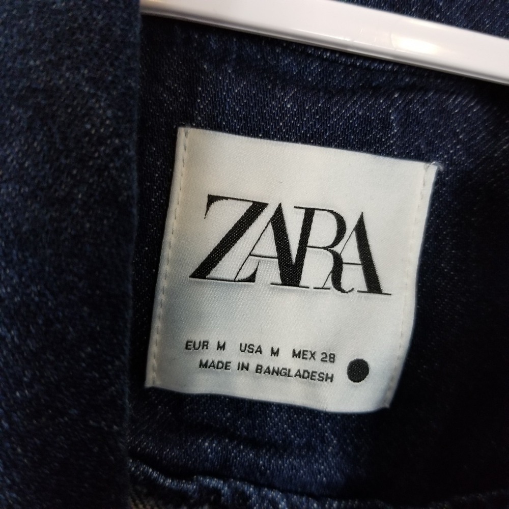 Zara Minimalist Denim Jacket Women Sz M Blue Long Pockets Relaxed Boho - Picture 10 of 11